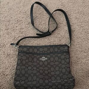 Coach Black and Gray Signature Crossbody Bag with Adjustable Strap